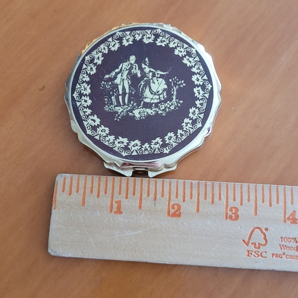 MCM Brown and Gold Floral and Couple Metal Mirror Compact - Picture 5 of 5